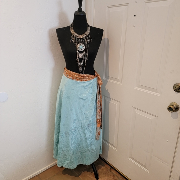 Brand New Sustainably Designed Boho Silk Reversible Wrap Skirt Dress - Picture 5 of 9